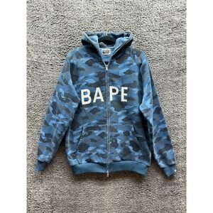 Bape A Bathing Ape Cotton Fleece Full Zip Hood Blue Camo Hoodie Mens‎ Size XXL